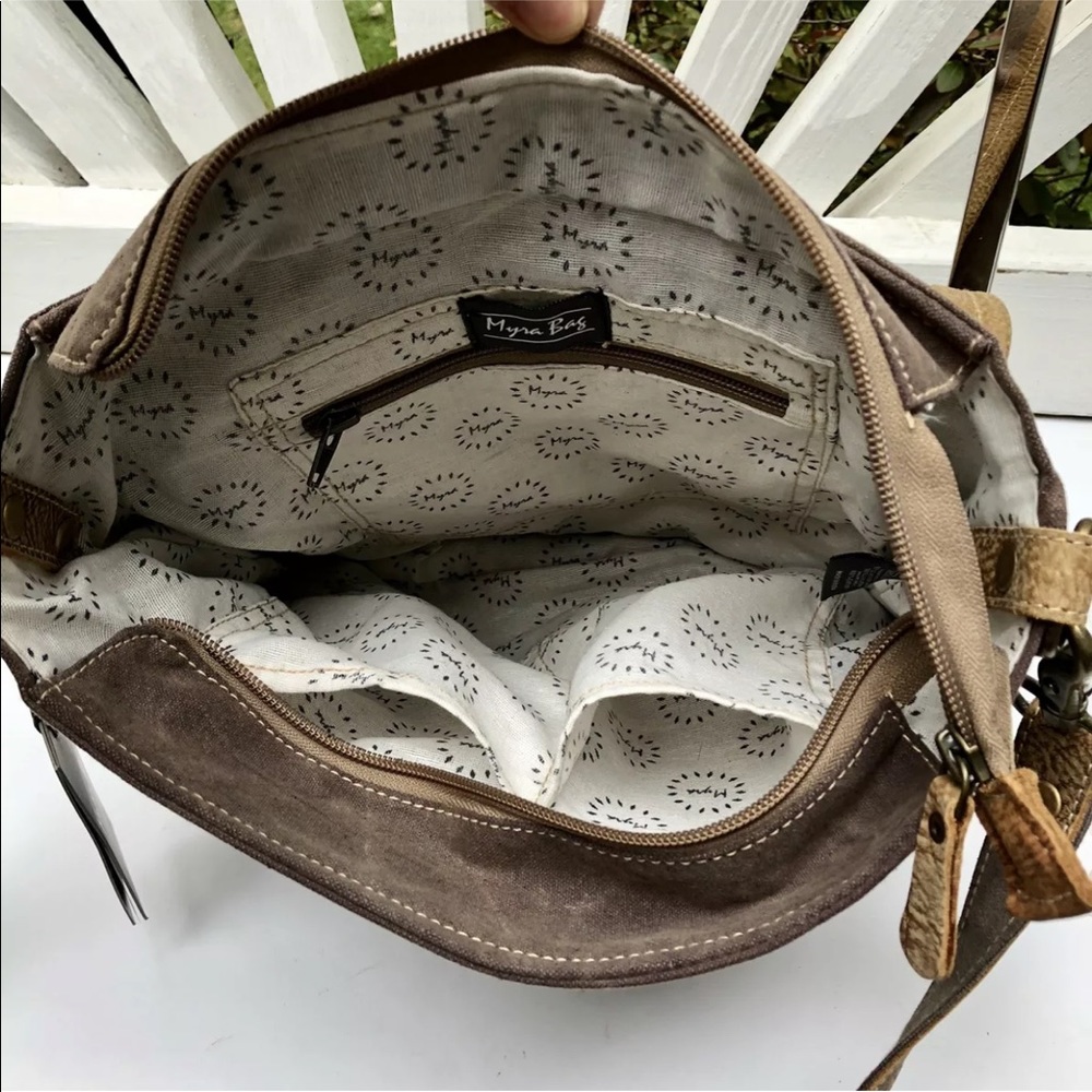 Myra Bag Roan Upcycled Canvas Purse Fur NWT - Picture 5 of 8
